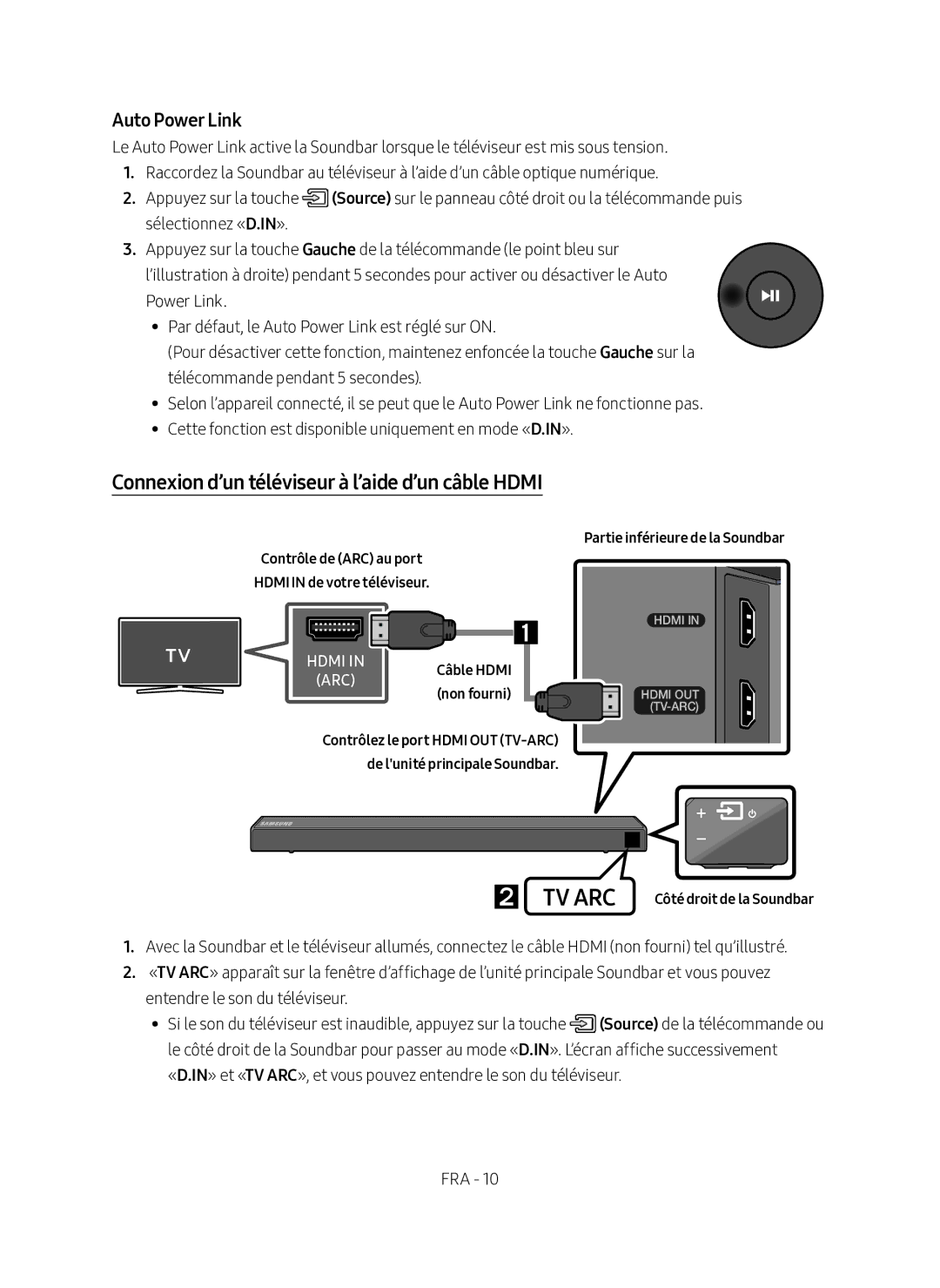 Samsung HW-N450/ZG manual Connexion d’un téléviseur à l’aide d’un câble Hdmi, Auto Power Link 