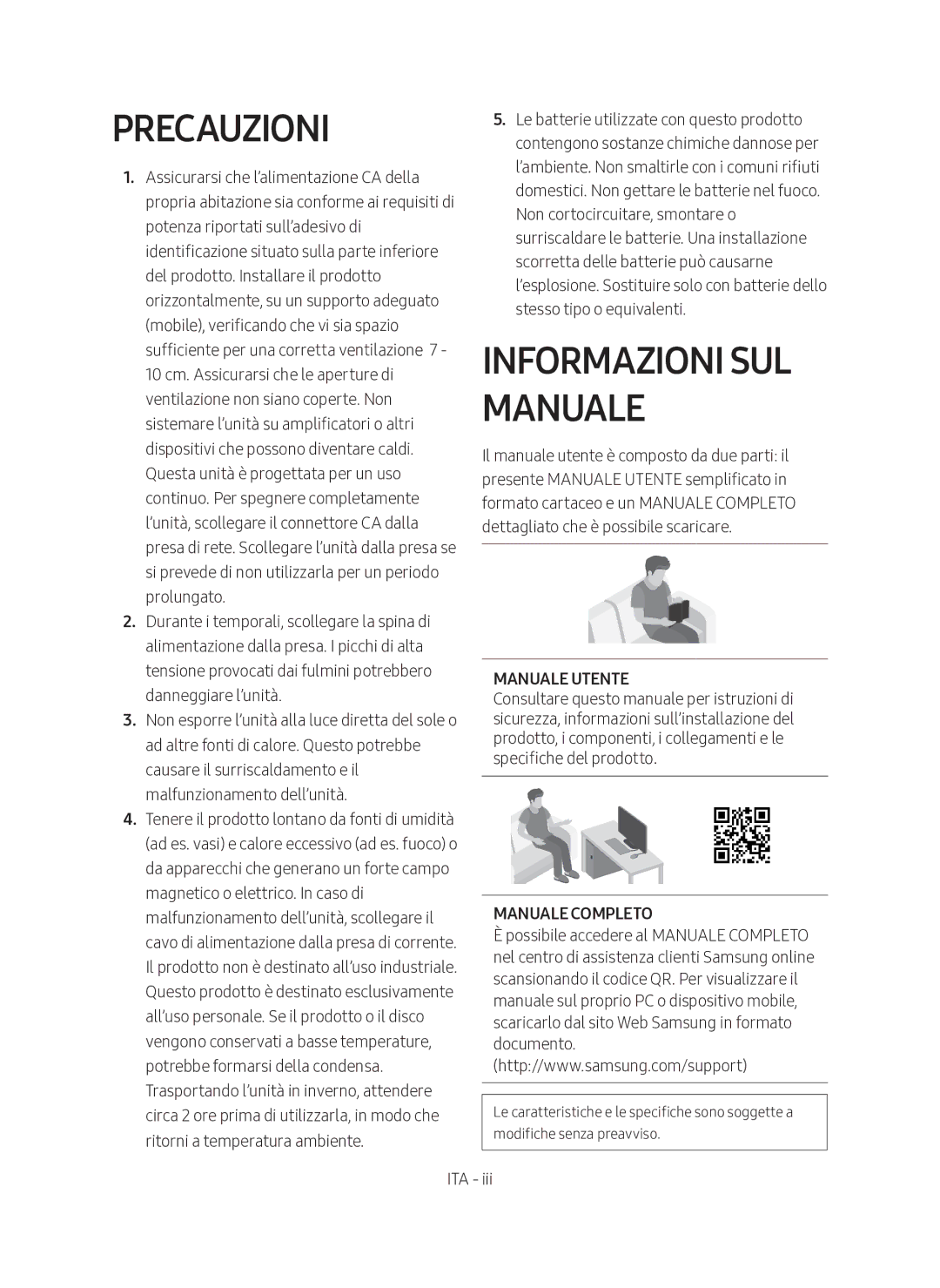 Samsung HW-N450/ZG manual Precauzioni, Informazioni SUL Manuale, Manuale Utente, Manuale Completo 