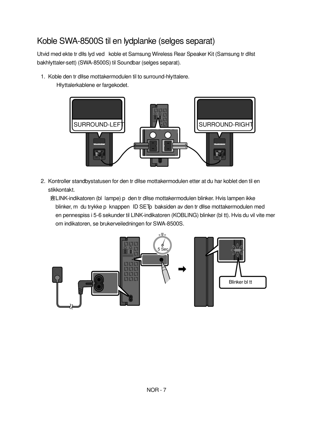 Samsung HW-N460/XE manual Koble SWA-8500S til en lydplanke selges separat 