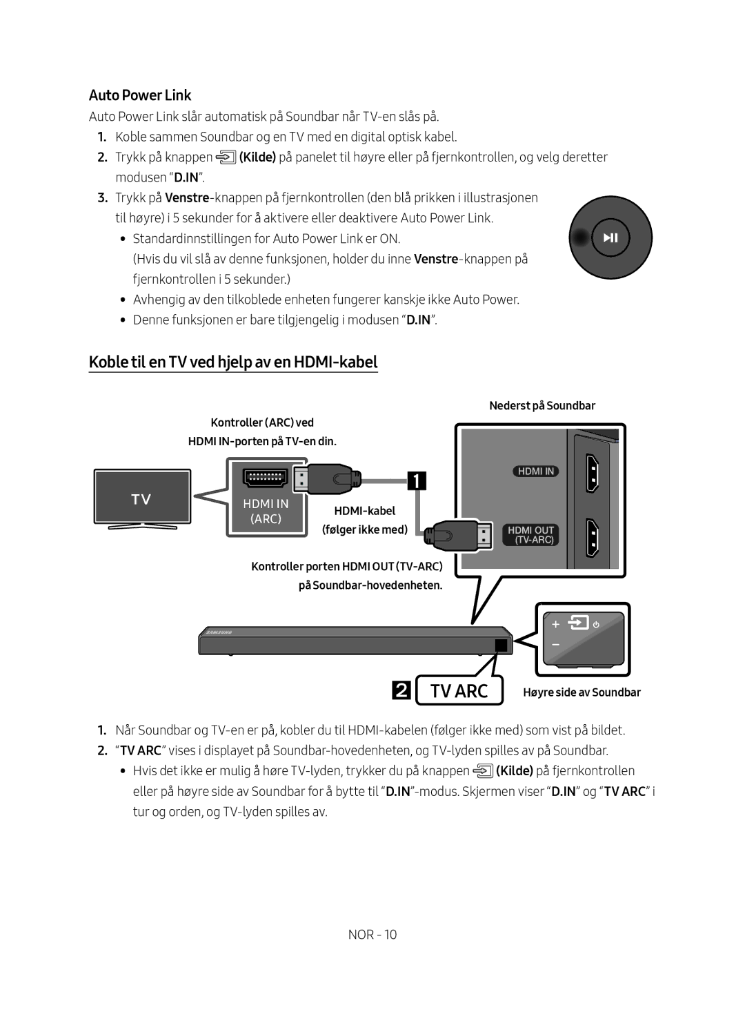 Samsung HW-N460/XE manual Tv Arc, Koble til en TV ved hjelp av en HDMI-kabel 