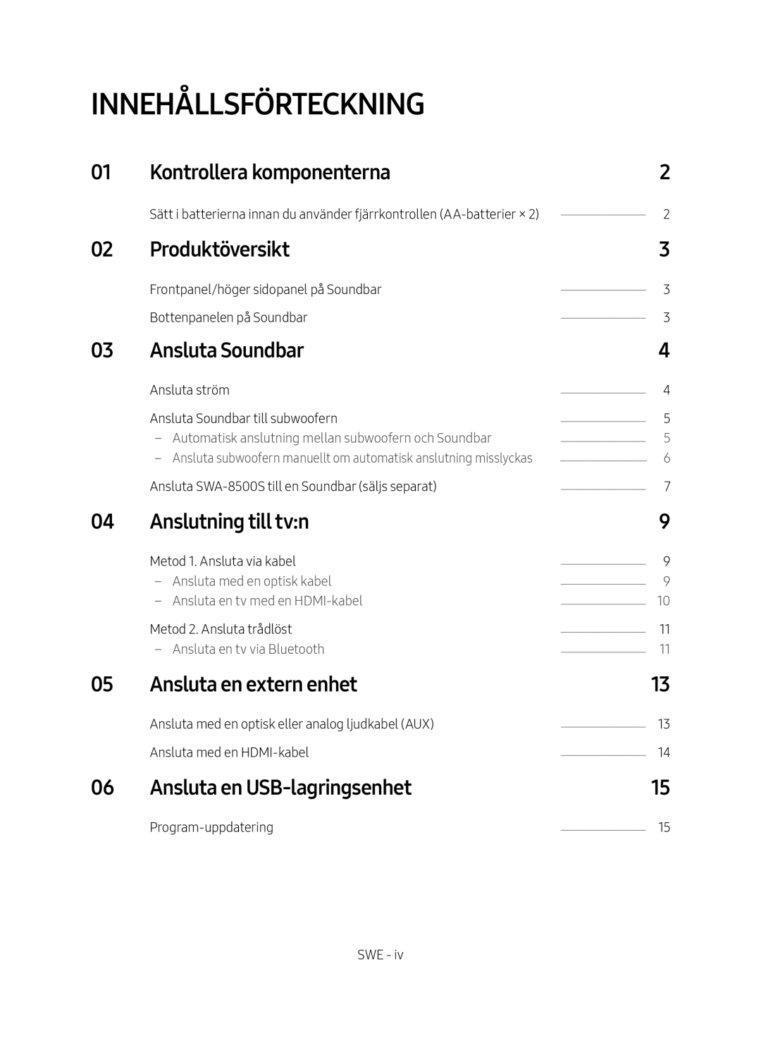 Samsung HW-N460/XE manual Innehållsförteckning 