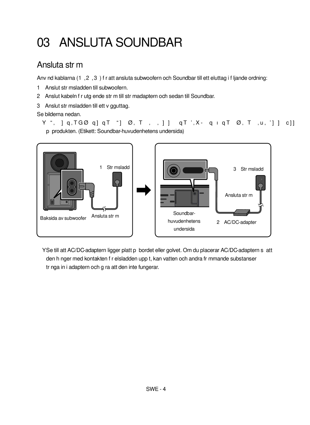 Samsung HW-N460/XE manual Ansluta Soundbar, Ansluta ström 