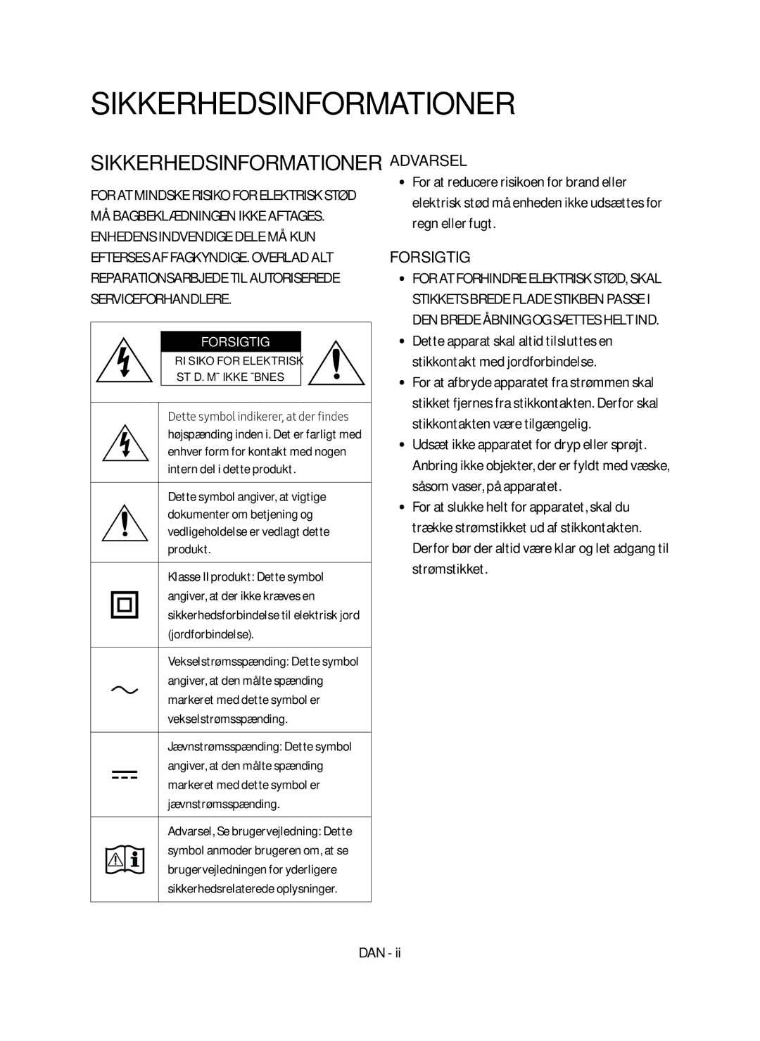 Samsung HW-N460/XE manual Sikkerhedsinformationer 