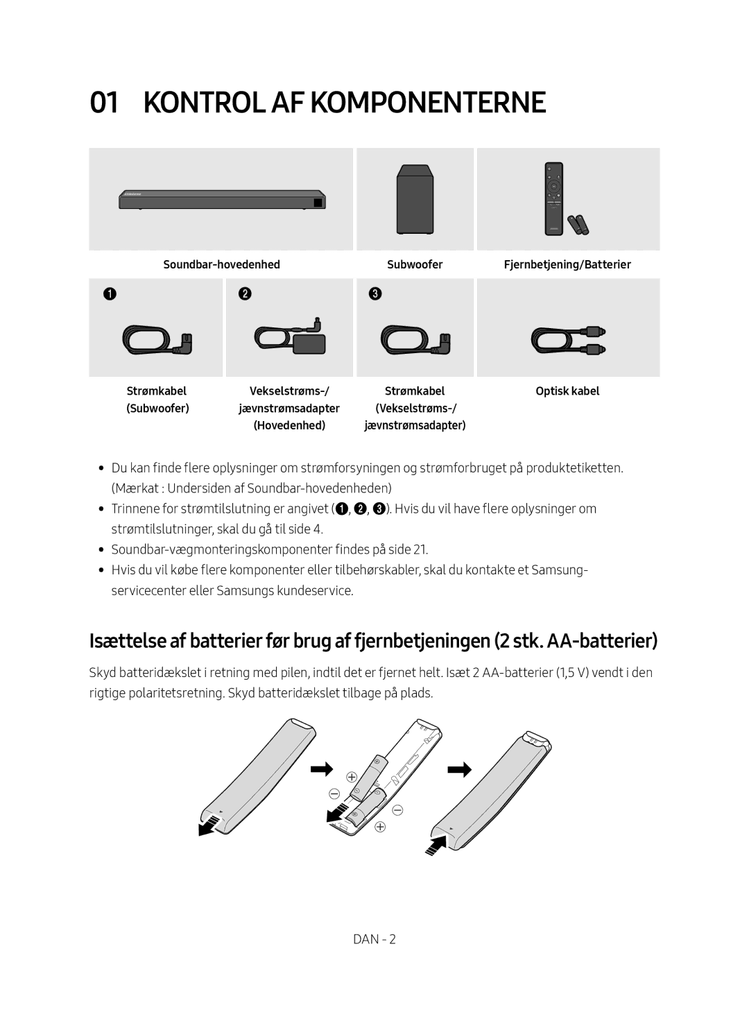 Samsung HW-N460/XE manual Kontrol AF Komponenterne 