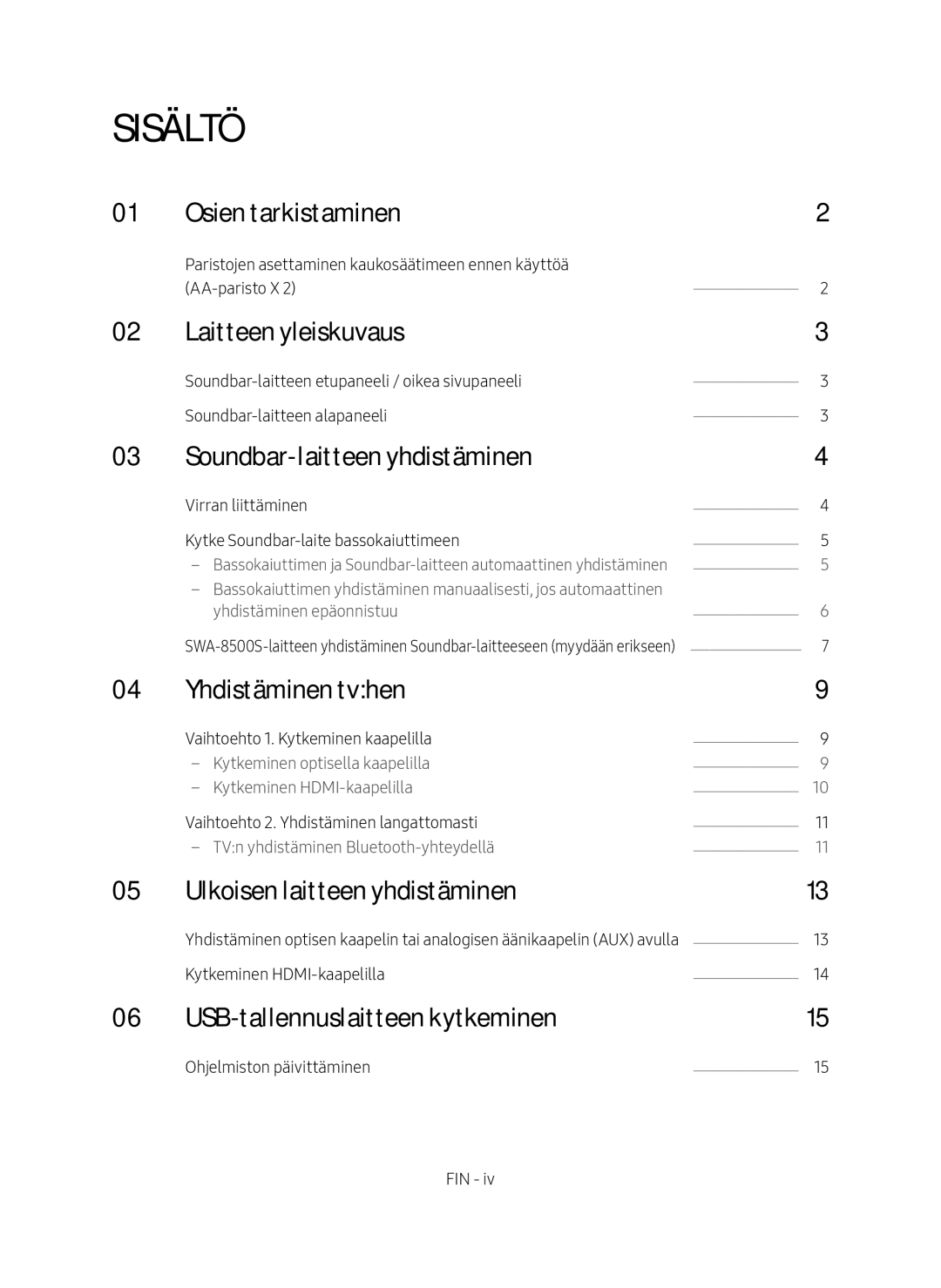 Samsung HW-N460/XE manual Sisältö 