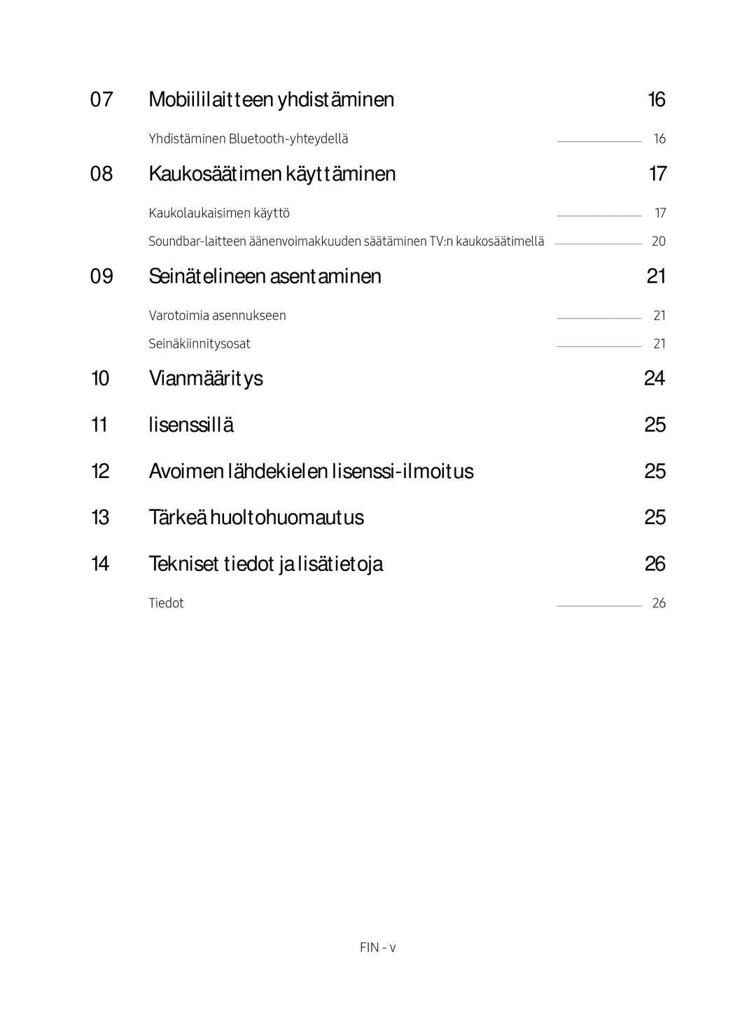 Samsung HW-N460/XE manual Mobiililaitteen yhdistäminen, Kaukosäätimen käyttäminen, Seinätelineen asentaminen 