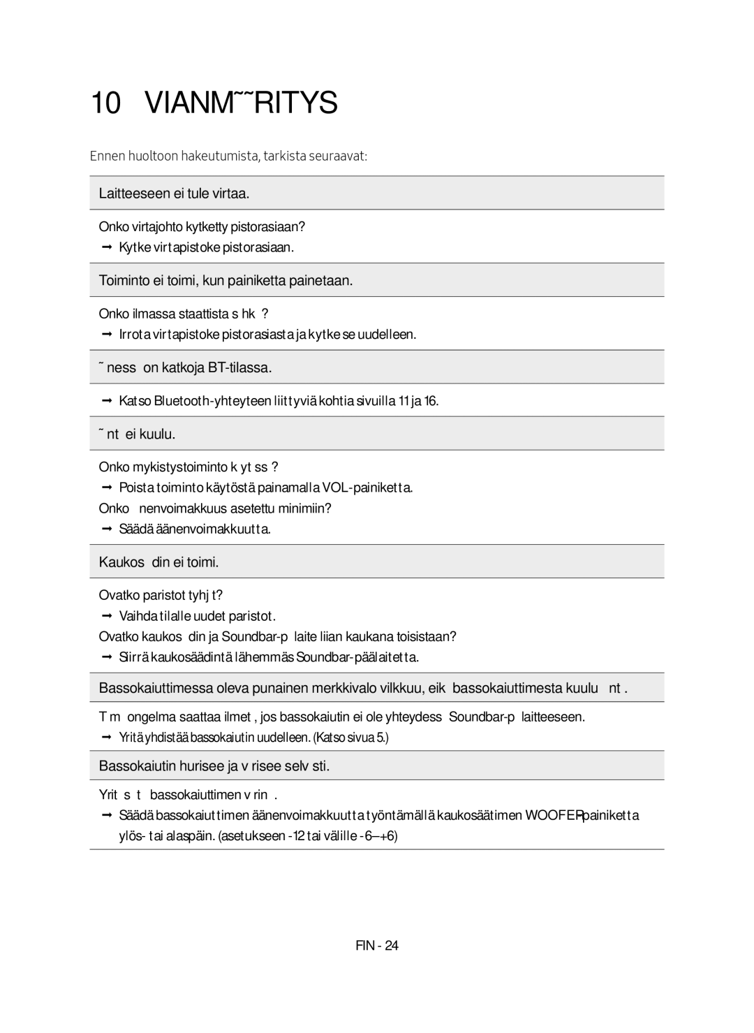 Samsung HW-N460/XE manual Vianmääritys 