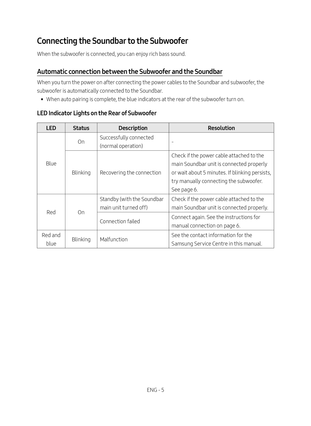 Samsung HW-N460/XE Connecting the Soundbar to the Subwoofer, Automatic connection between the Subwoofer and the Soundbar 