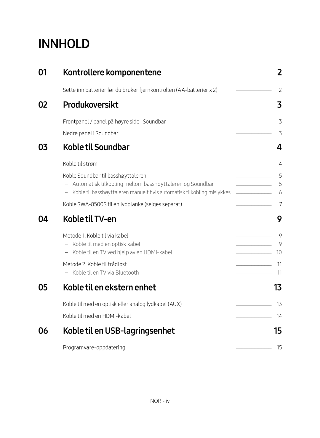 Samsung HW-N460/XE manual Innhold 