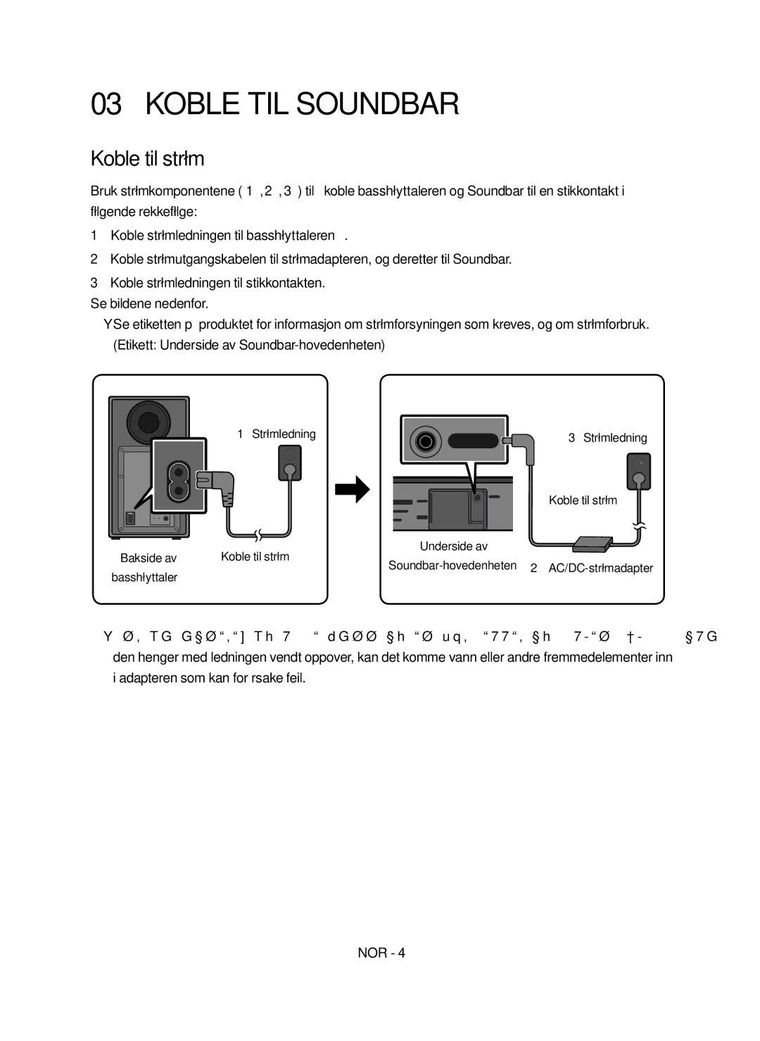 Samsung HW-N460/XE manual Koble TIL Soundbar, Koble til strøm 