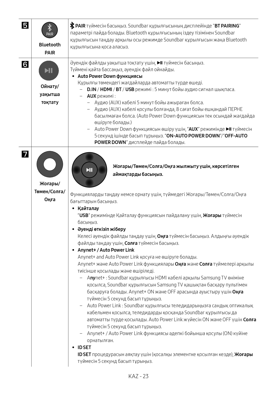 Samsung HW-N550/RU manual Auto Power Down функциясы, Тоқтату, Жоғары/Төмен/Солға/Оңға жылжыту үшін, көрсетілген, Қайталау 