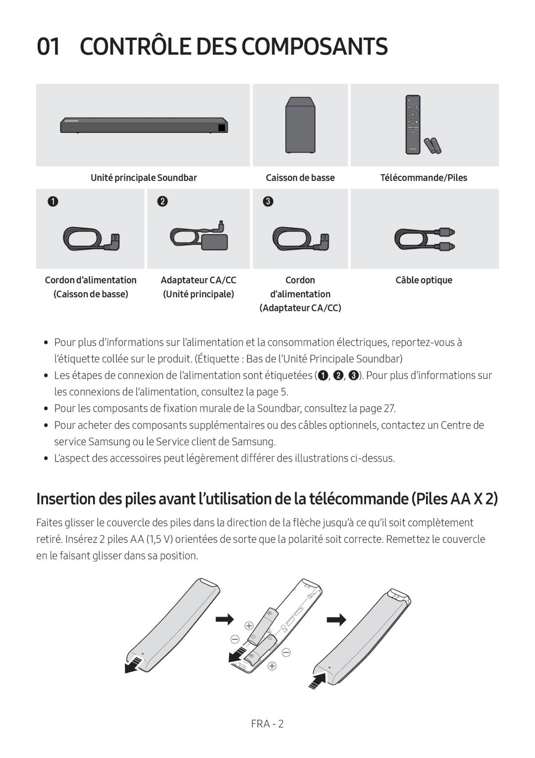 Samsung HW-N550/EN, HW-N550/XN manual Contrôle DES Composants, Unité principale Soundbar, Caisson de basse 