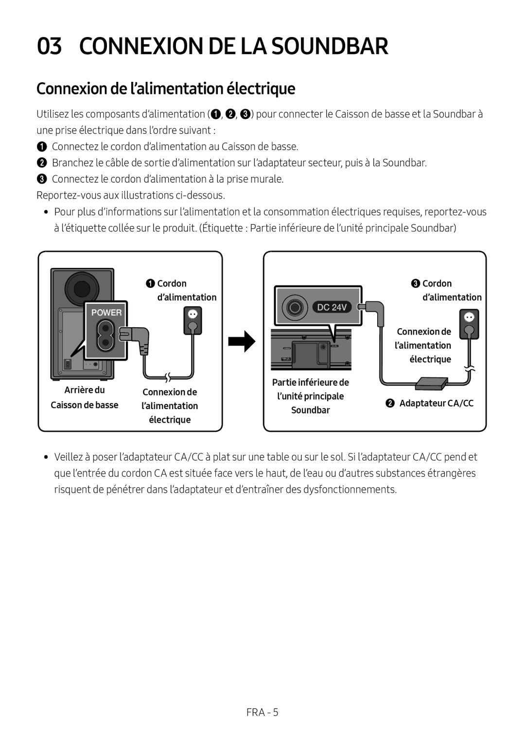 Samsung HW-N550/XN, HW-N550/EN manual Connexion DE LA Soundbar, Connexion de l’alimentation électrique 