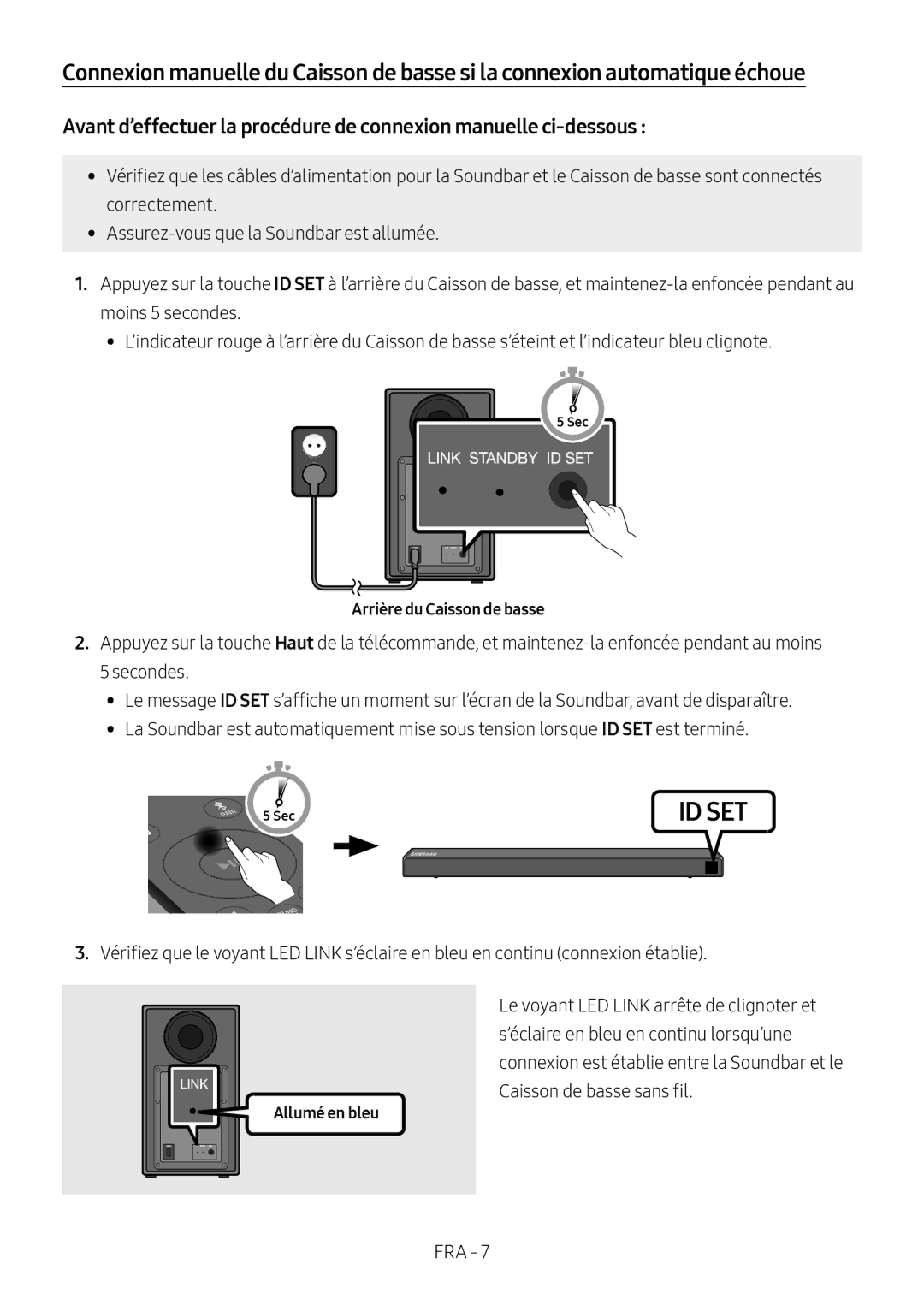 Samsung HW-N550/XN, HW-N550/EN manual Arrière du Caisson de basse, Allumé en bleu 