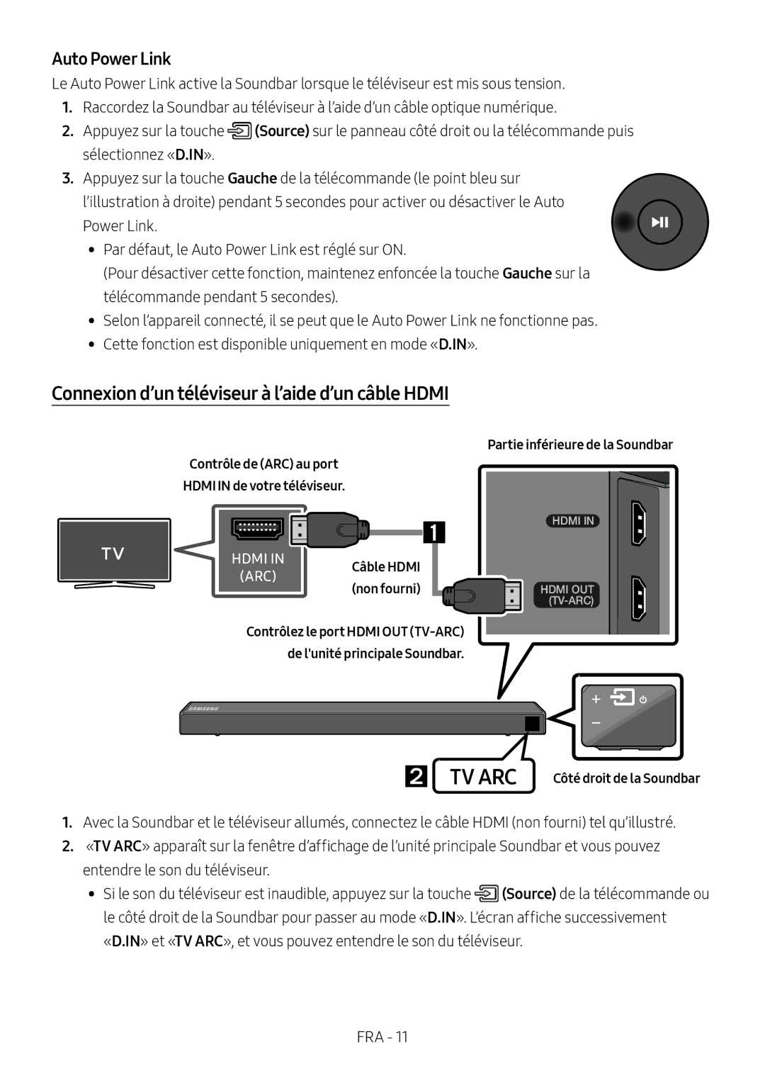 Samsung HW-N550/XN, HW-N550/EN manual Connexion d’un téléviseur à l’aide d’un câble Hdmi,  TV ARC Côté droit de la Soundbar 