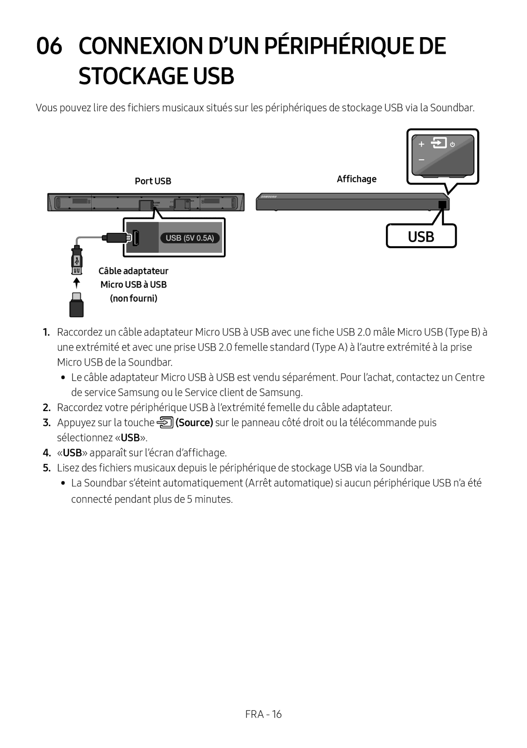 Samsung HW-N550/EN, HW-N550/XN manual Connexion D’UN Périphérique DE Stockage USB, Port USB 