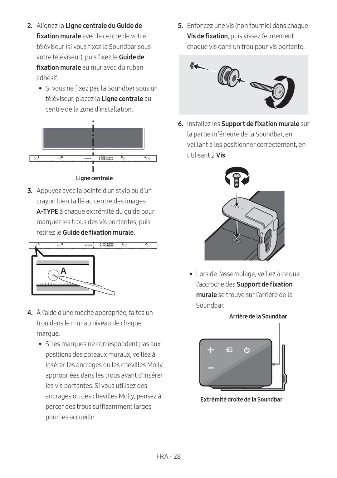 Samsung HW-N550/EN, HW-N550/XN manual Arrière de la Soundbar Extrémité droite de la Soundbar 