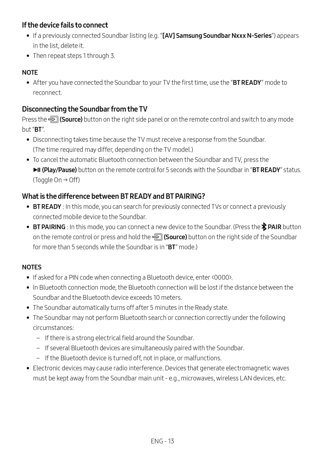 Samsung HW-N550/EN, HW-N550/XN manual If the device fails to connect, Disconnecting the Soundbar from the TV 