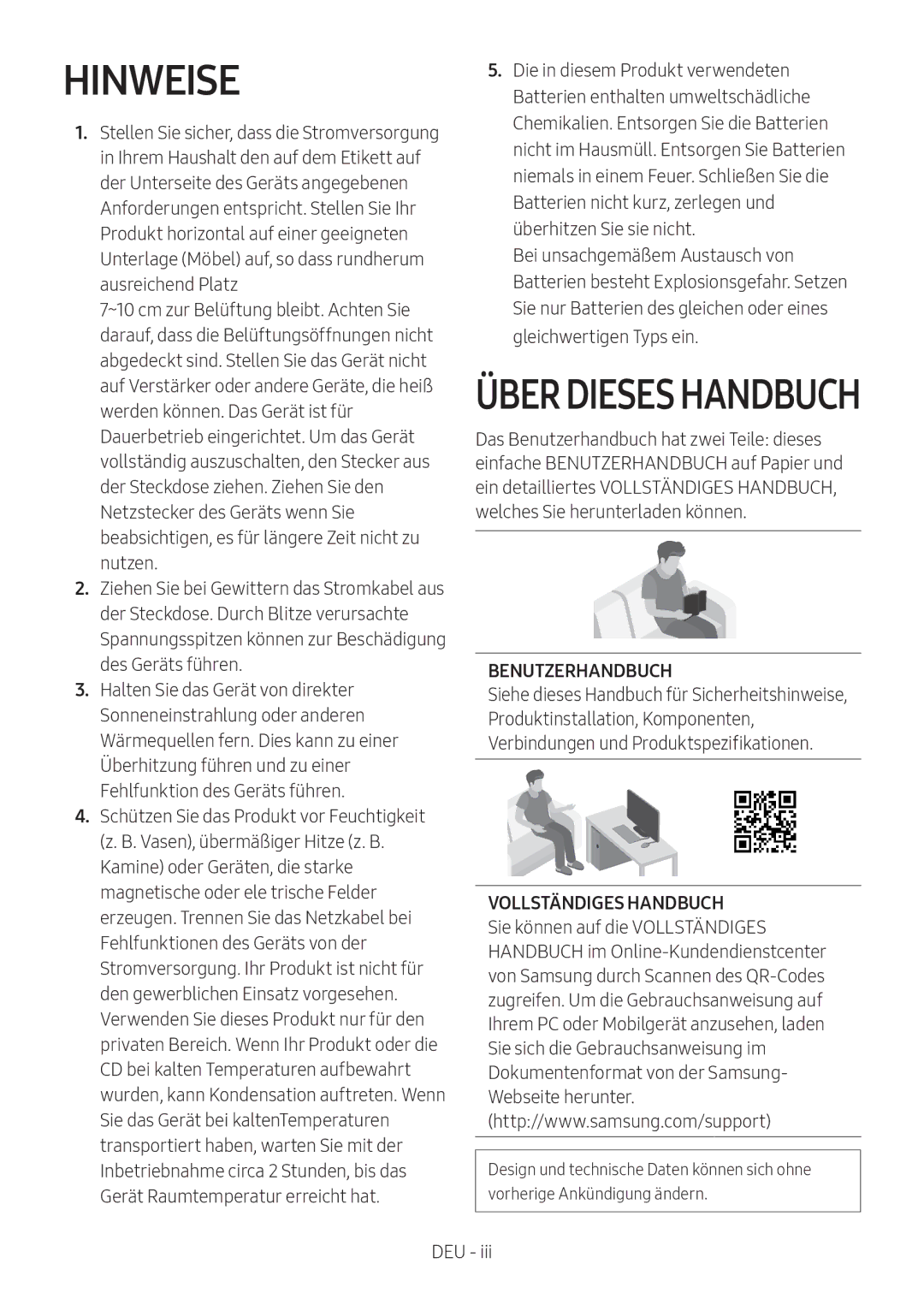 Samsung HW-N550/XN, HW-N550/EN manual Hinweise, Benutzerhandbuch, Vollständiges Handbuch 