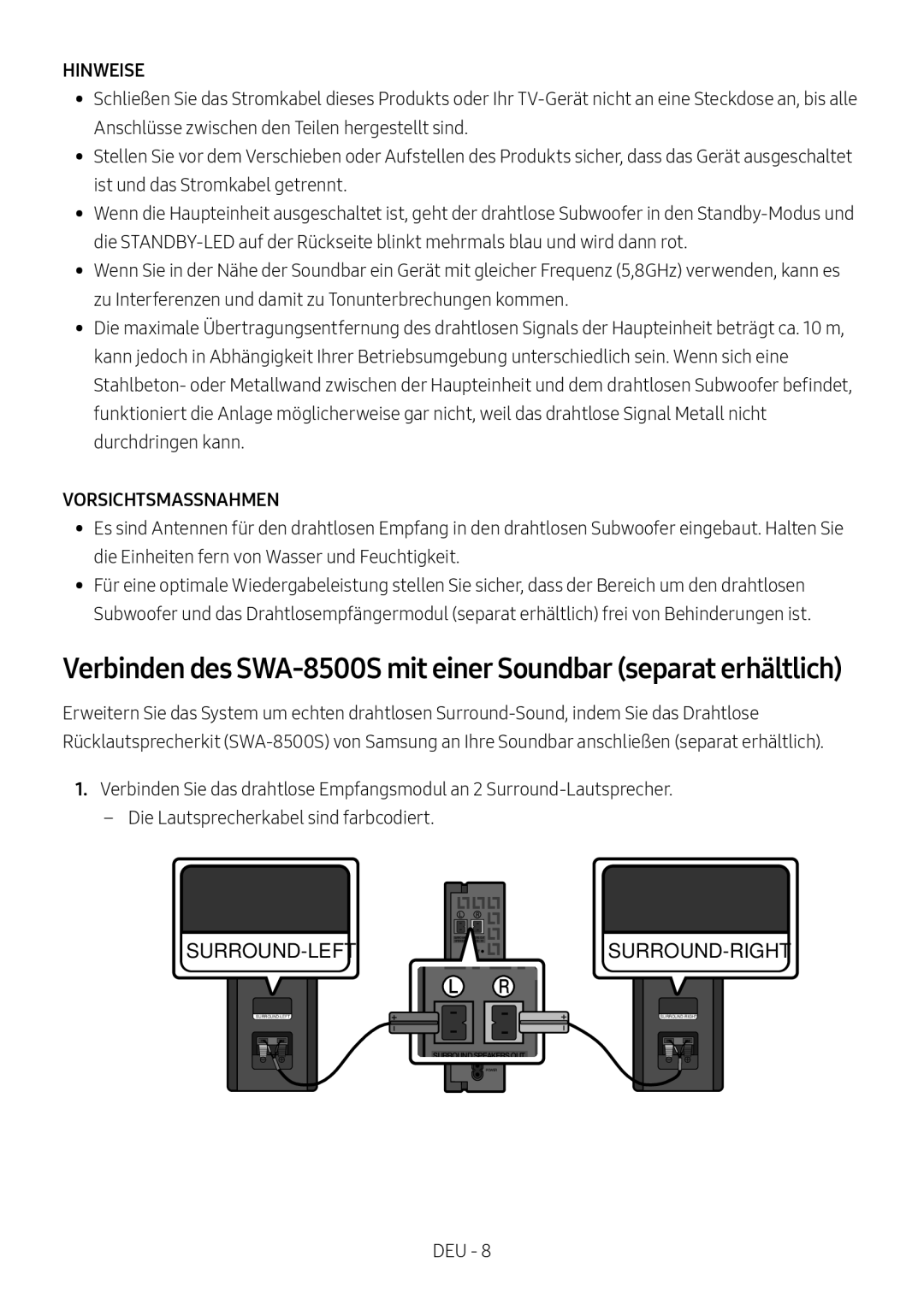 Samsung HW-N550/EN, HW-N550/XN manual Hinweise, Vorsichtsmassnahmen 