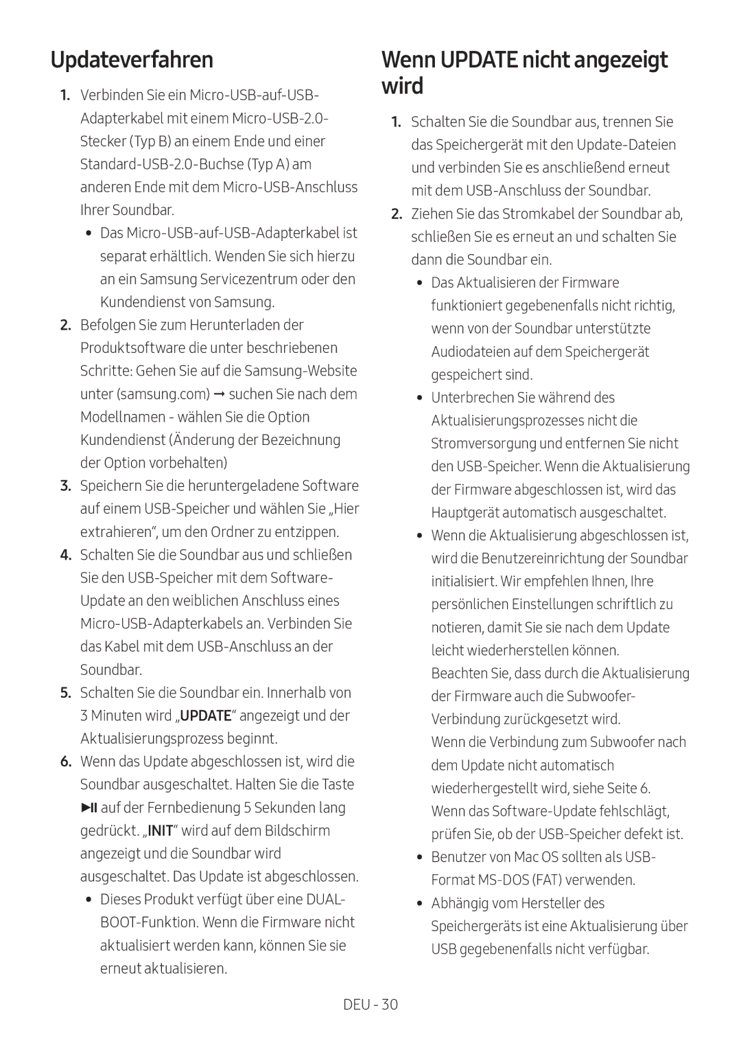 Samsung HW-N550/EN, HW-N550/XN manual Updateverfahren, Wenn Update nicht angezeigt wird 