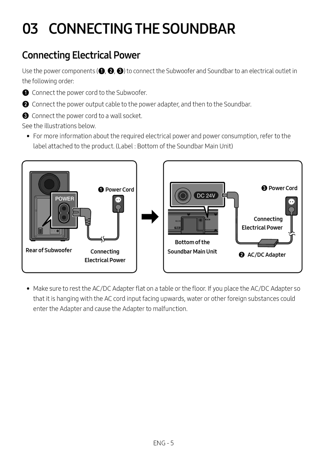 Samsung HW-N550/EN, HW-N550/XN manual Connecting the Soundbar, Connecting Electrical Power 