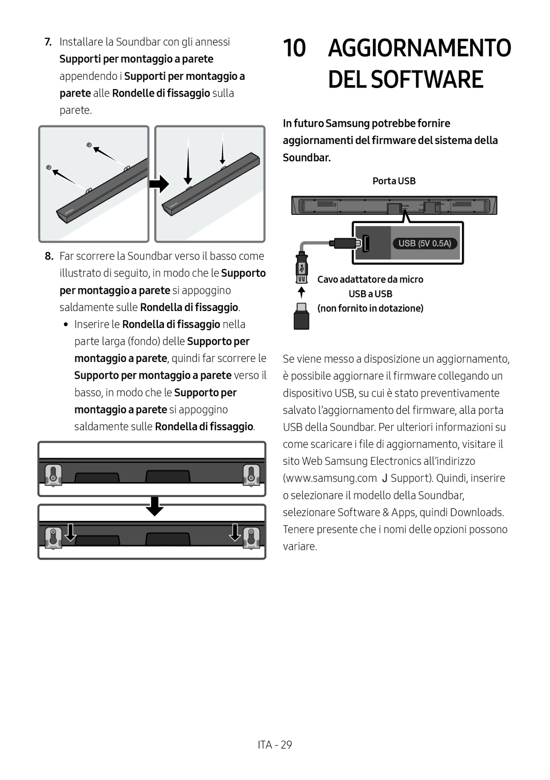 Samsung HW-N550/ZF manual Supporti per montaggio a parete, Installare la Soundbar con gli annessi 