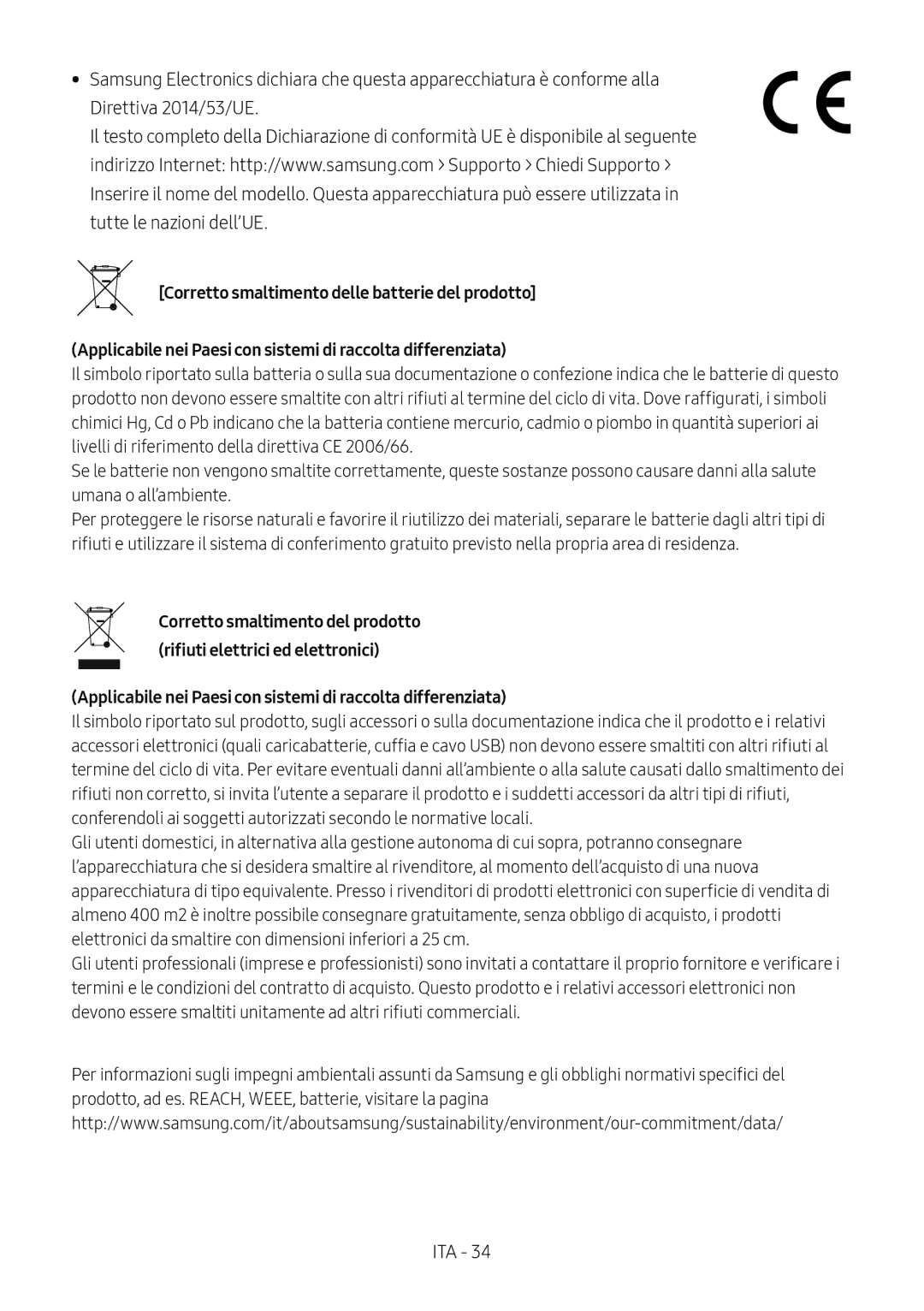 Samsung HW-N550/ZF manual Applicabile nei Paesi con sistemi di raccolta differenziata 