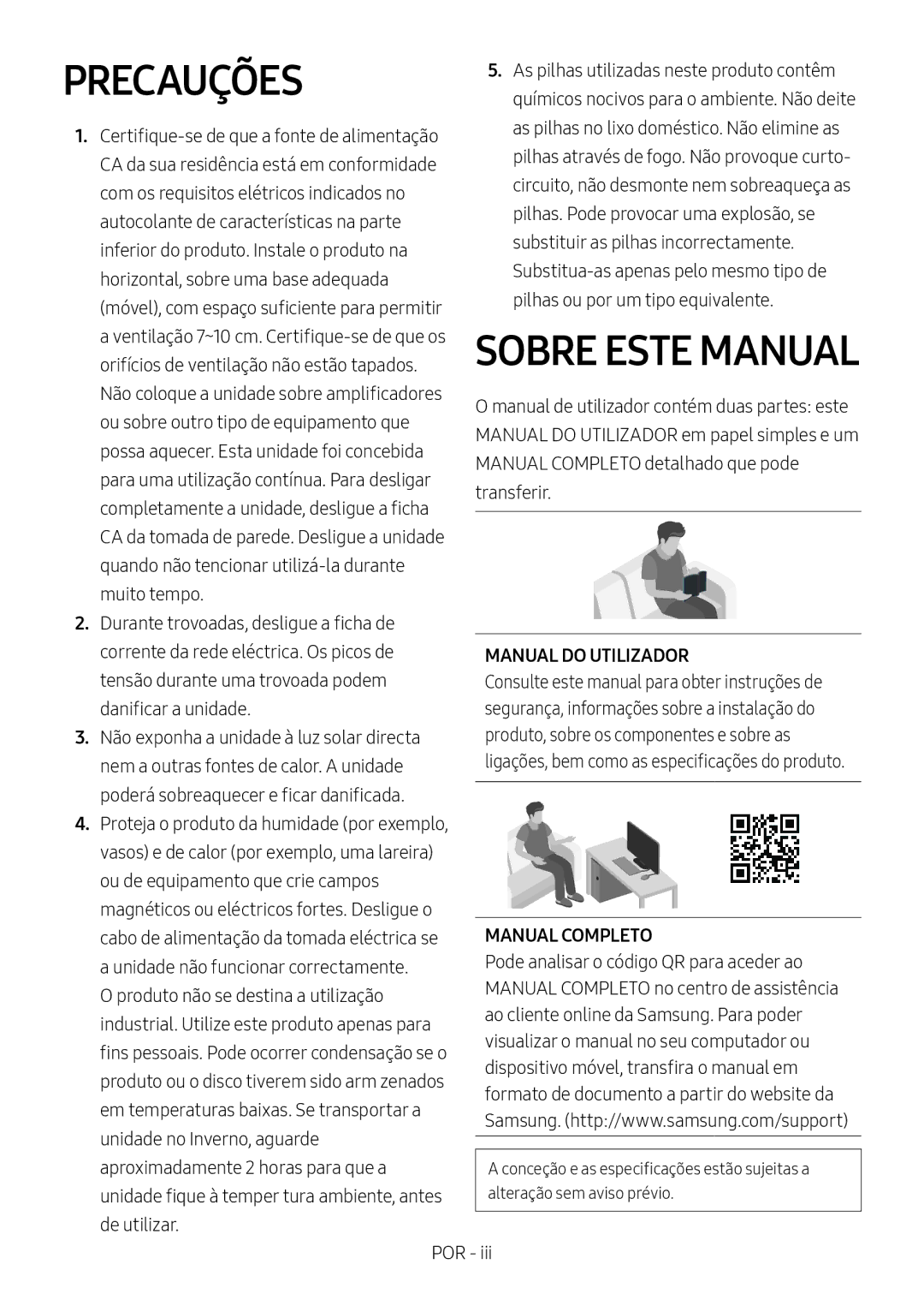 Samsung HW-N550/ZF manual Precauções, Manual do Utilizador, Manual Completo 