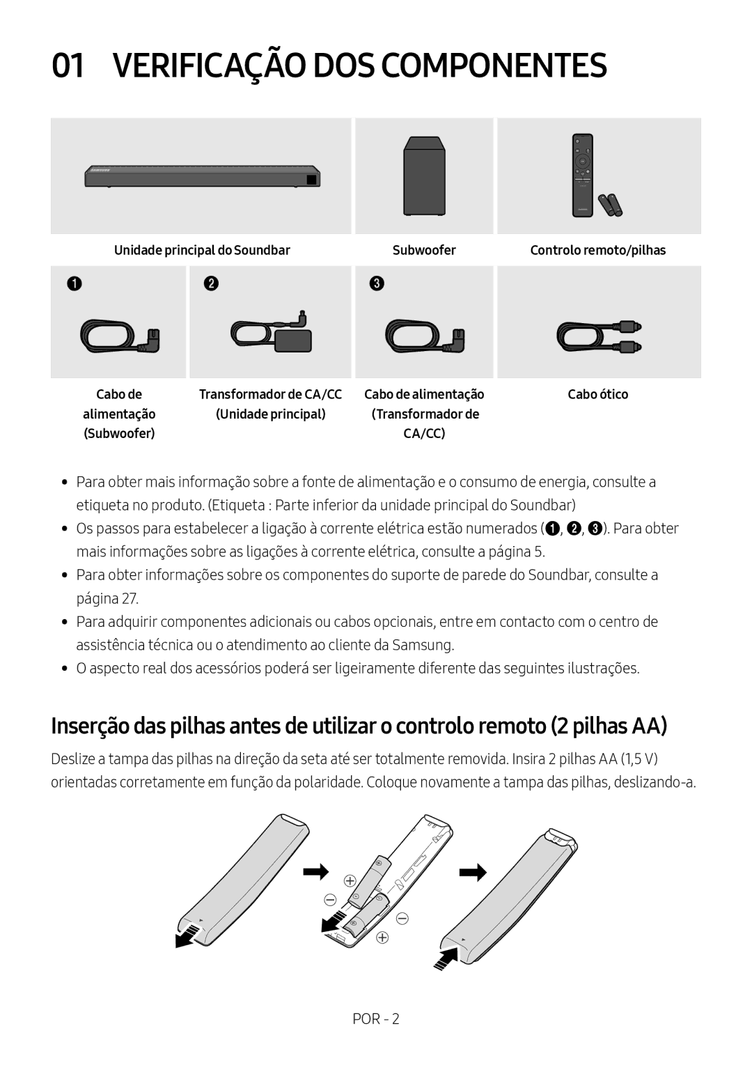 Samsung HW-N550/ZF manual Verificação DOS Componentes, Unidade principal do Soundbar 