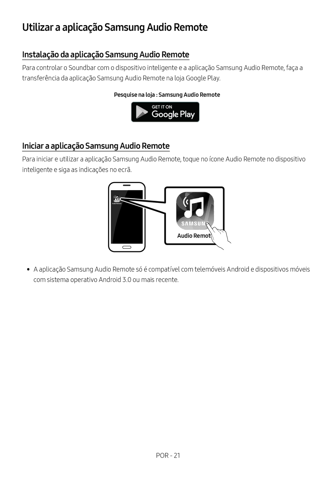 Samsung HW-N550/ZF manual Utilizar a aplicação Samsung Audio Remote, Instalação da aplicação Samsung Audio Remote 