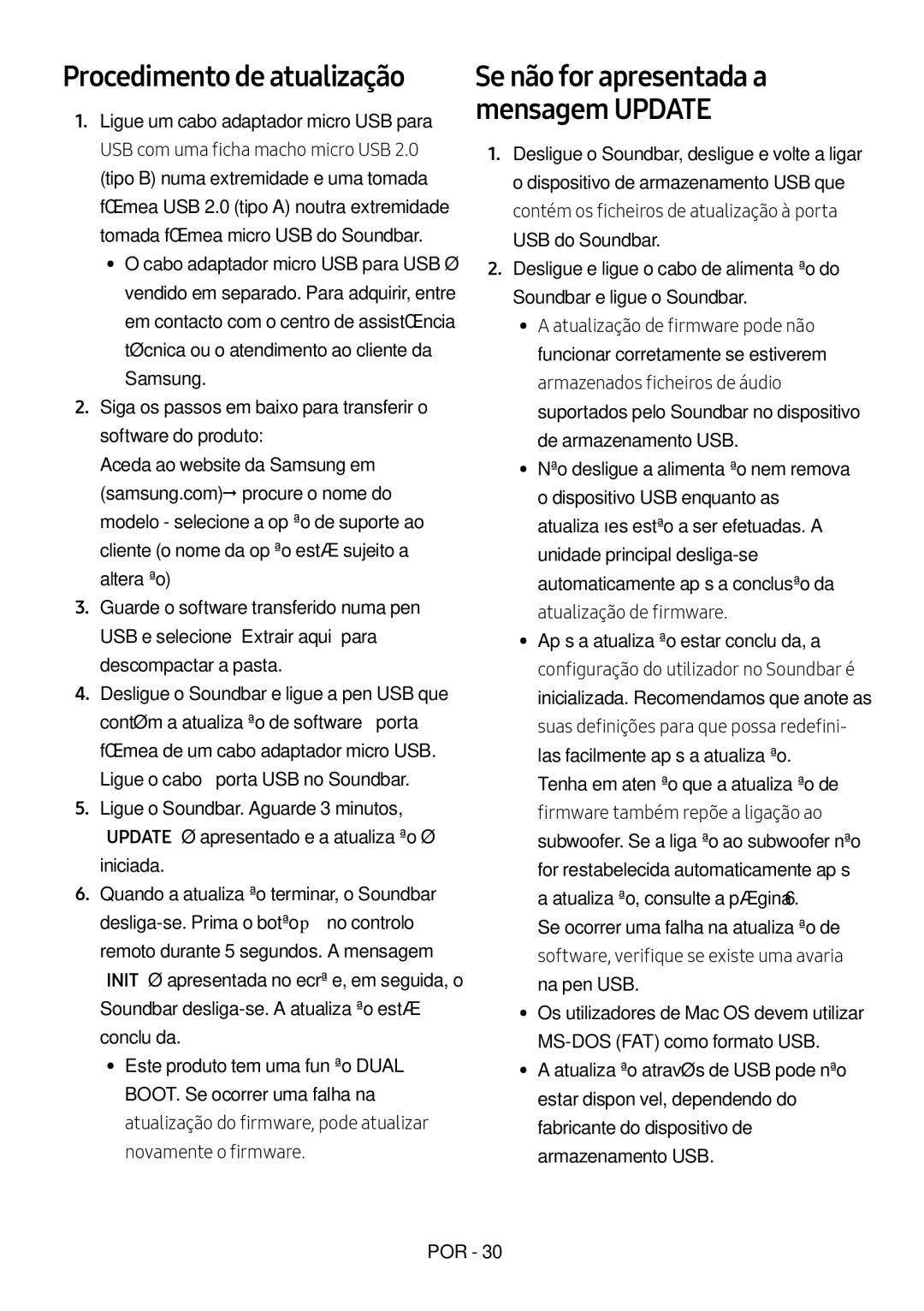 Samsung HW-N550/ZF manual Procedimento de atualização, Se não for apresentada a mensagem Update 