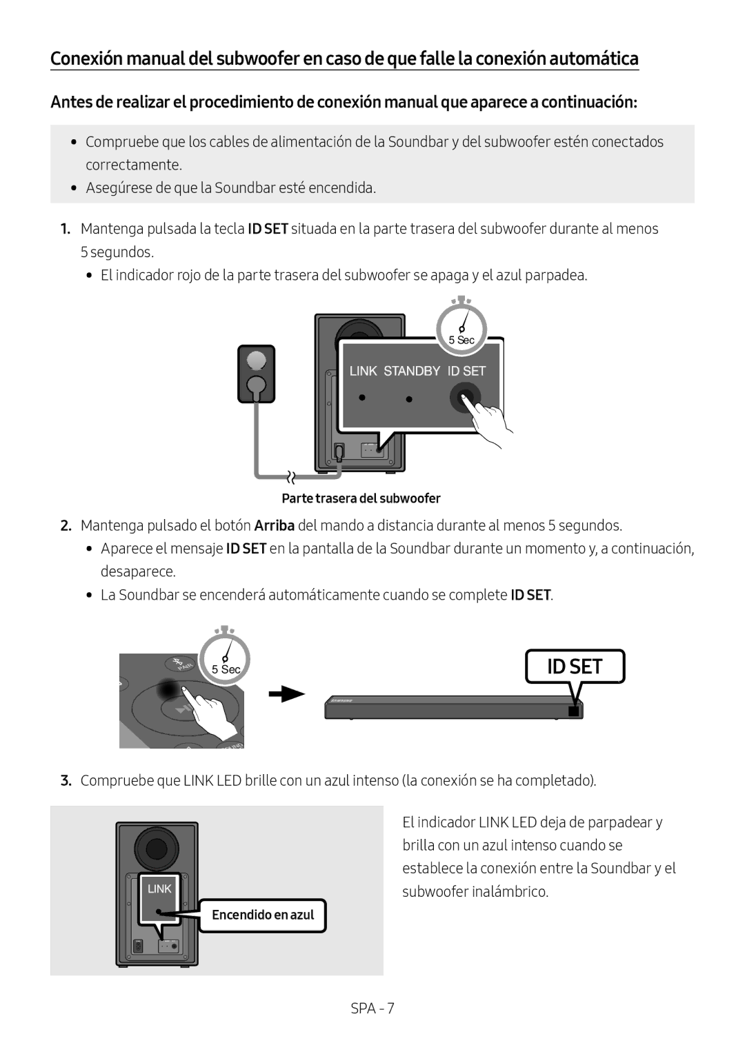 Samsung HW-N550/ZF manual Parte trasera del subwoofer, Encendido en azul 