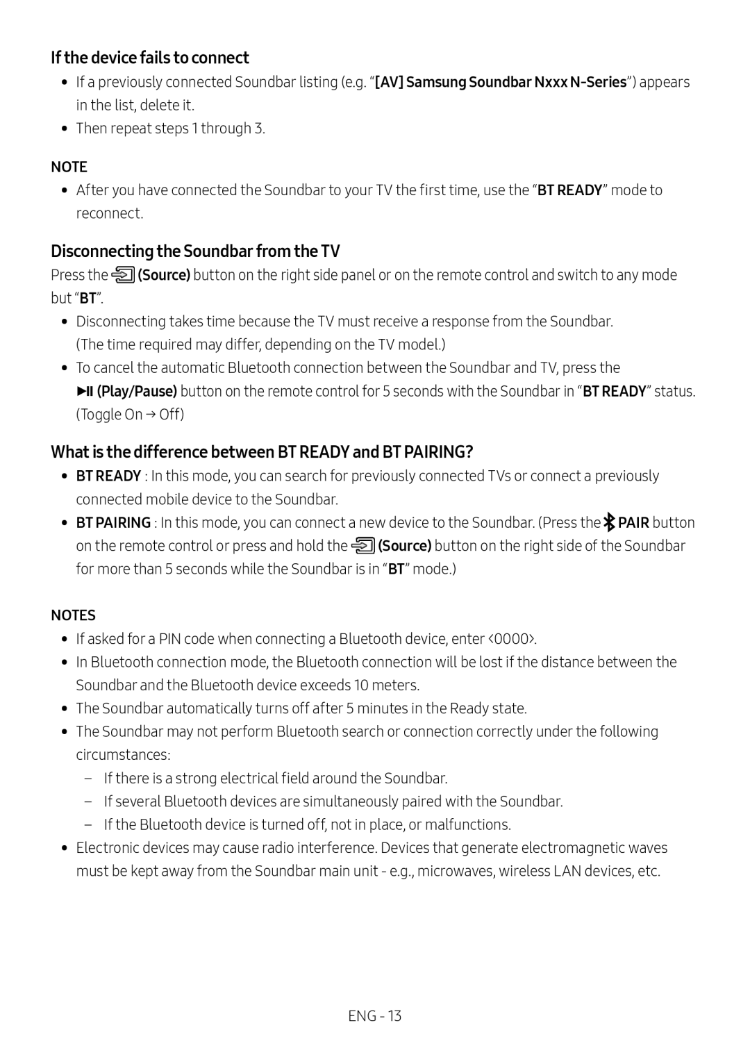 Samsung HW-N550/ZF manual If the device fails to connect, Disconnecting the Soundbar from the TV 