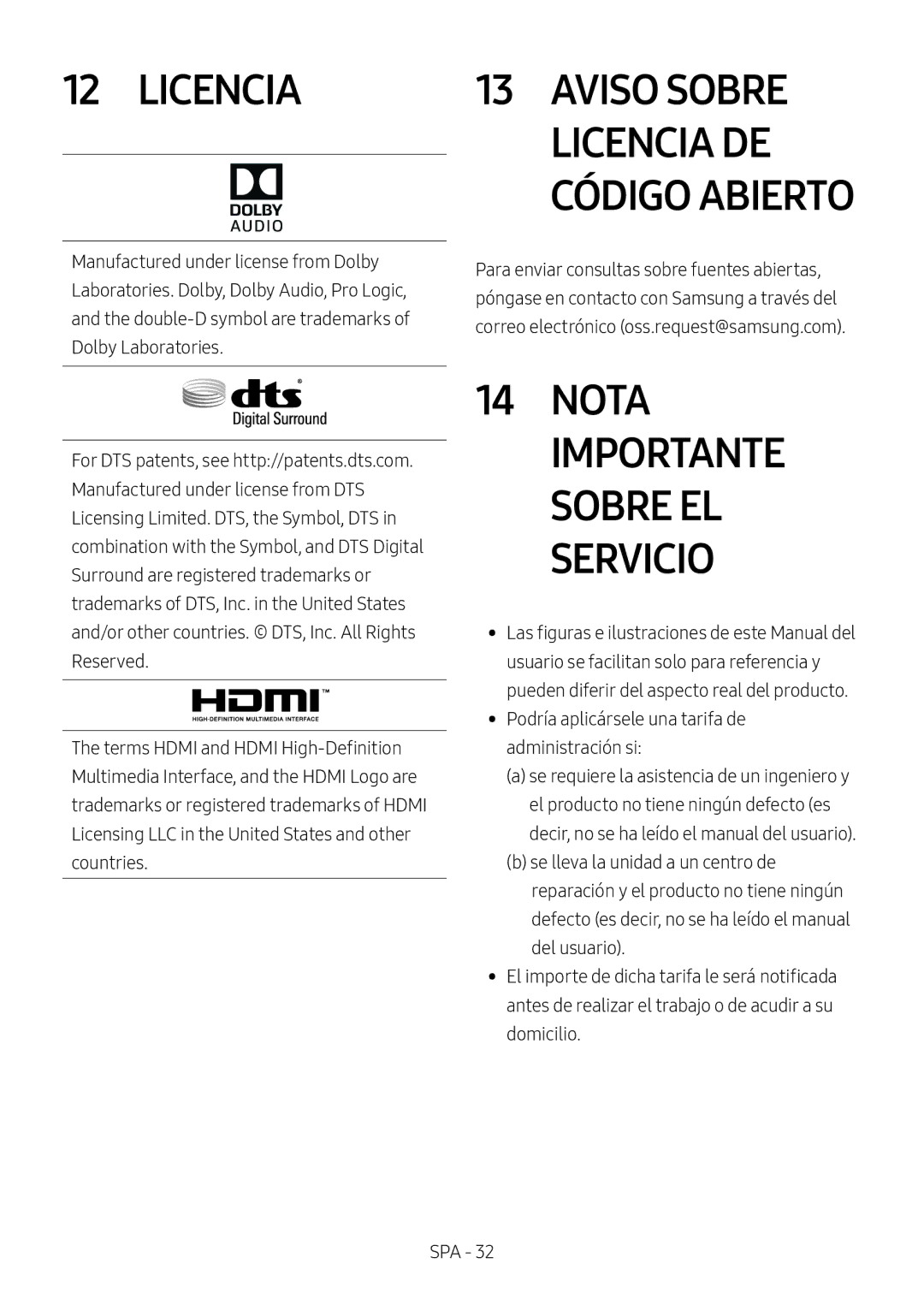 Samsung HW-N550/ZF manual Aviso Sobre Licencia DE Código Abierto 