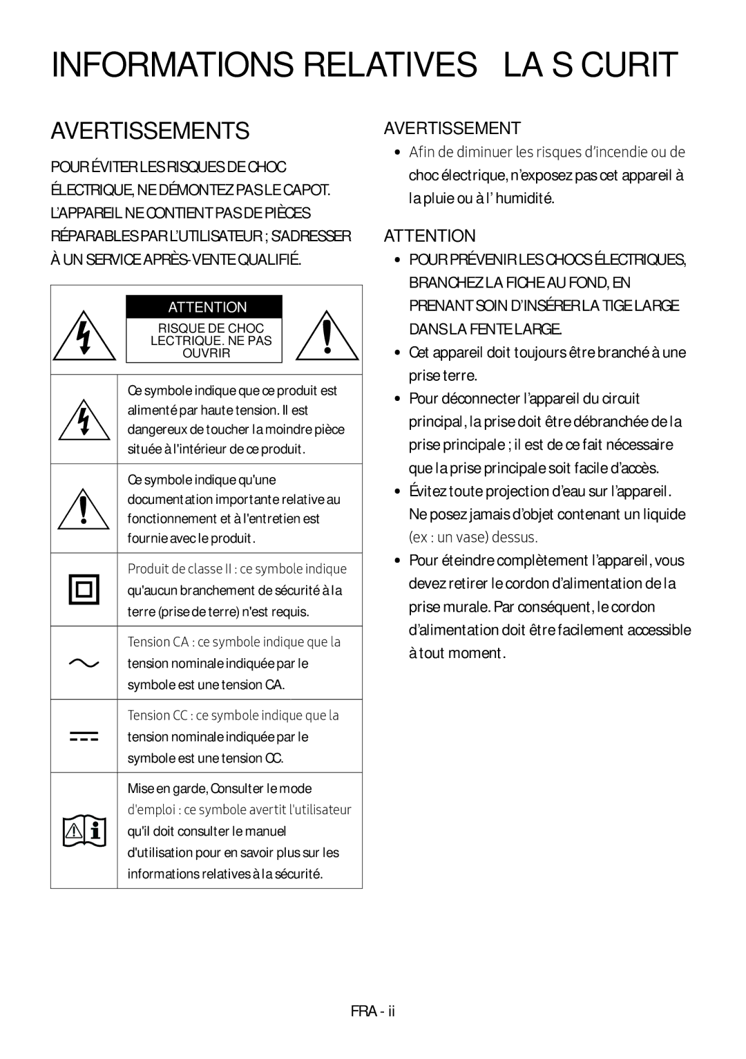 Samsung HW-N550/ZF manual Informations Relatives À LA Sécurité 