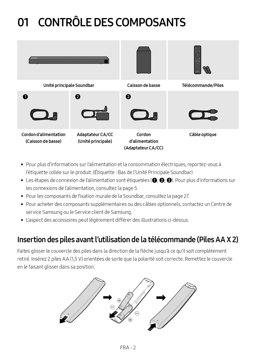 Samsung HW-N550/ZF manual Contrôle DES Composants, Unité principale Soundbar, Caisson de basse 