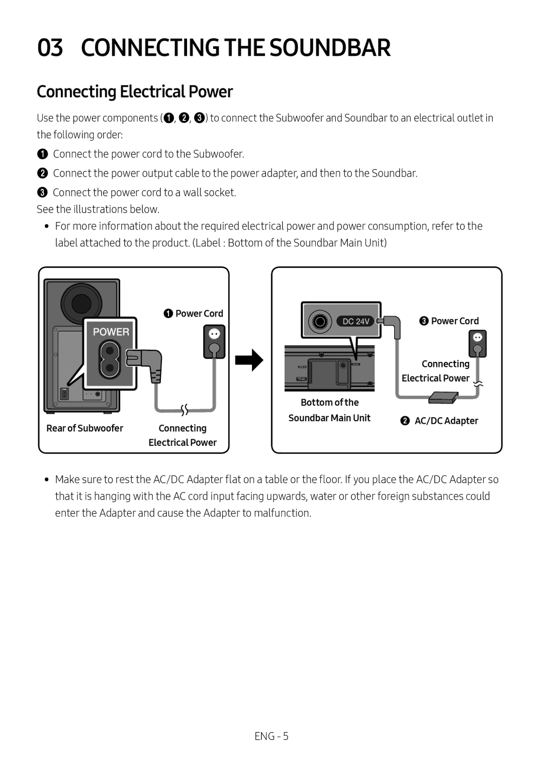 Samsung HW-N550/ZF manual Connecting the Soundbar, Connecting Electrical Power 