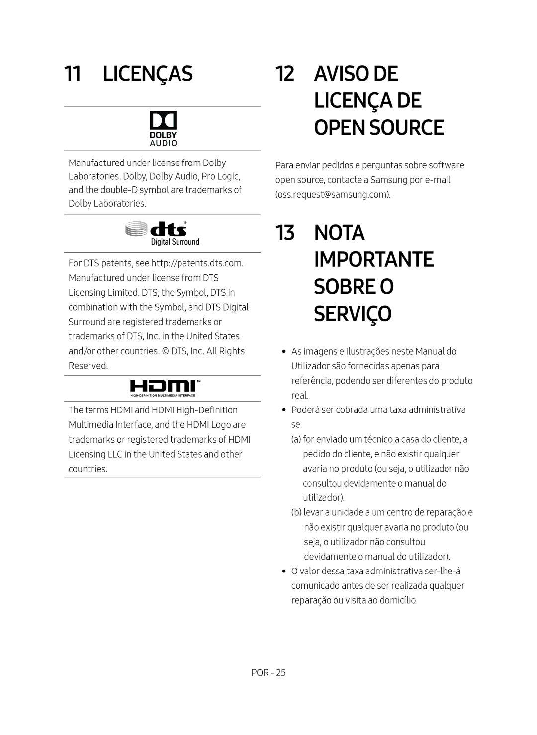 Samsung HW-N550/ZF manual Licenças, Aviso DE Licença DE Open Source 