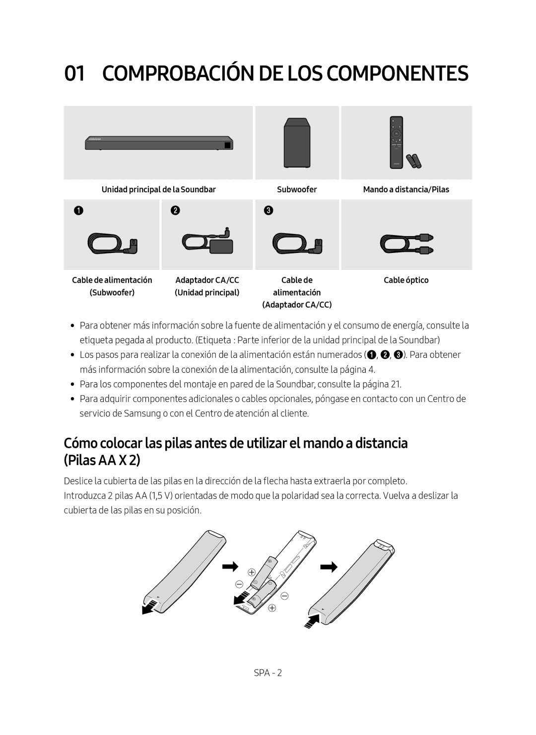 Samsung HW-N550/ZF manual Unidad principal de la Soundbar Subwoofer, Adaptador CA/CC 