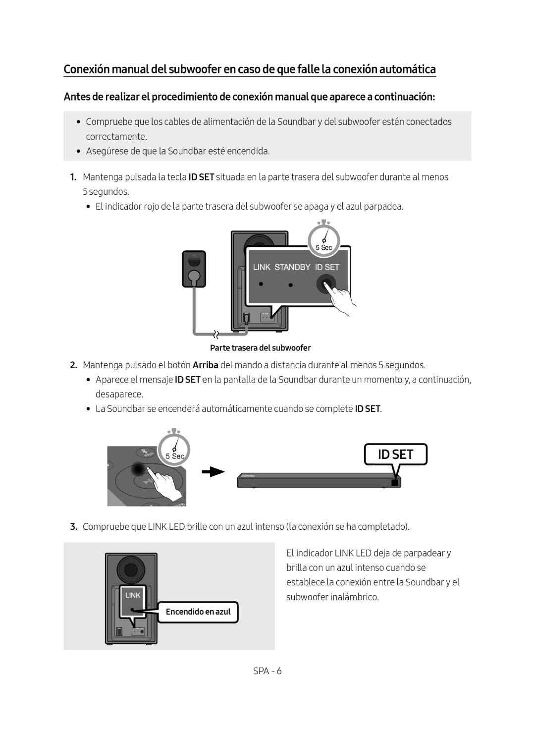 Samsung HW-N550/ZF manual Parte trasera del subwoofer, Encendido en azul 