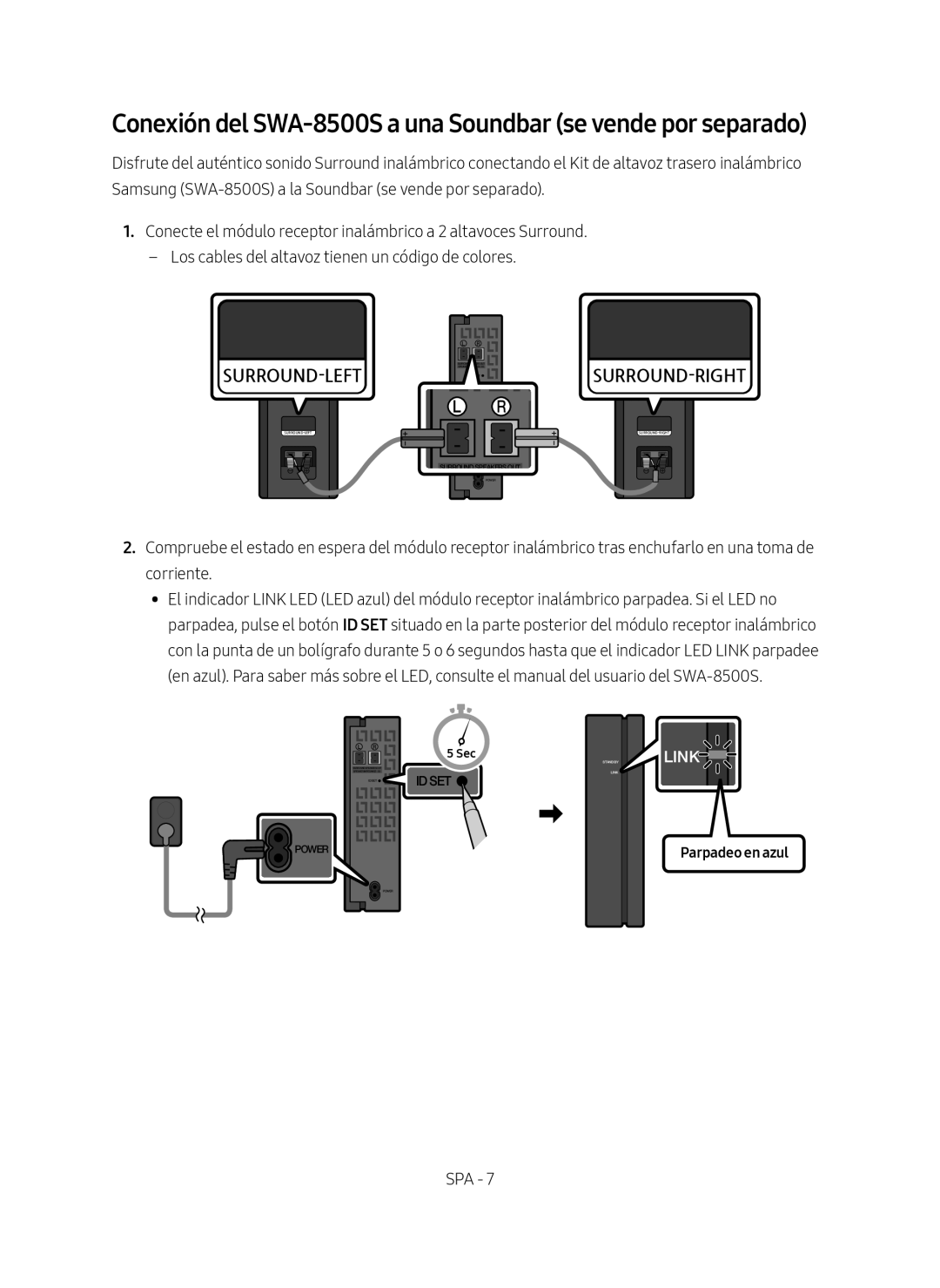 Samsung HW-N550/ZF manual Conexión del SWA-8500S a una Soundbar se vende por separado, Parpadeo en azul 