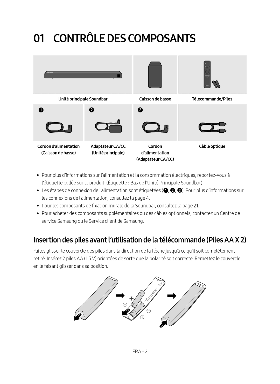 Samsung HW-N550/ZF manual Contrôle DES Composants, Unité principale Soundbar, Caisson de basse 