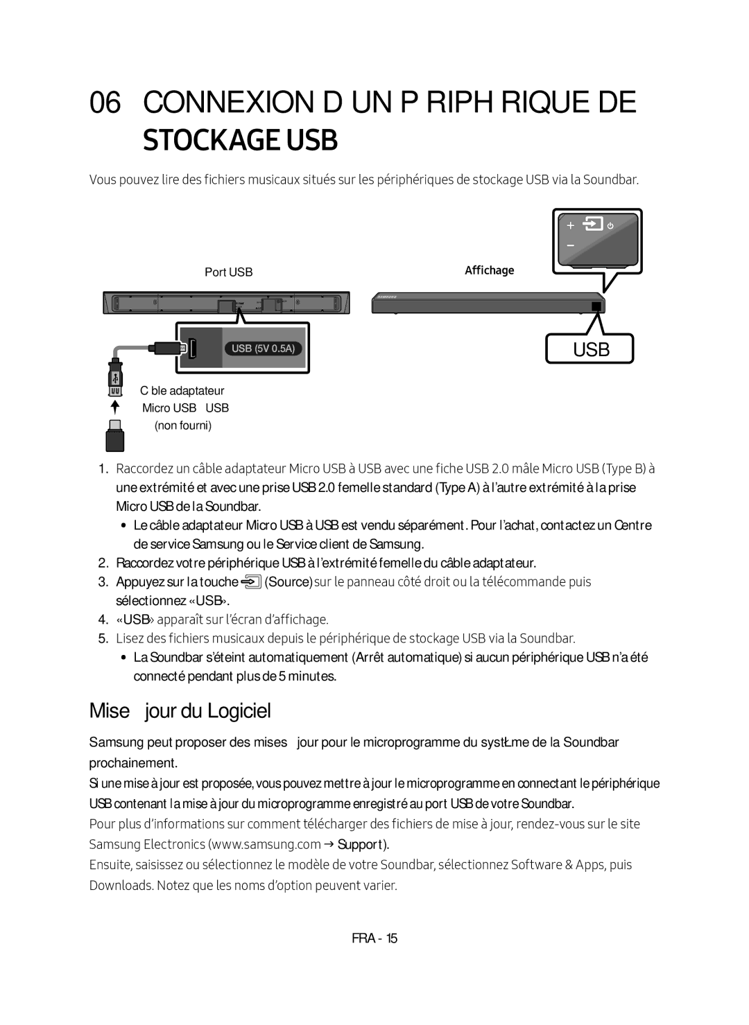 Samsung HW-N550/ZF manual Mise à jour du Logiciel, Port USB 