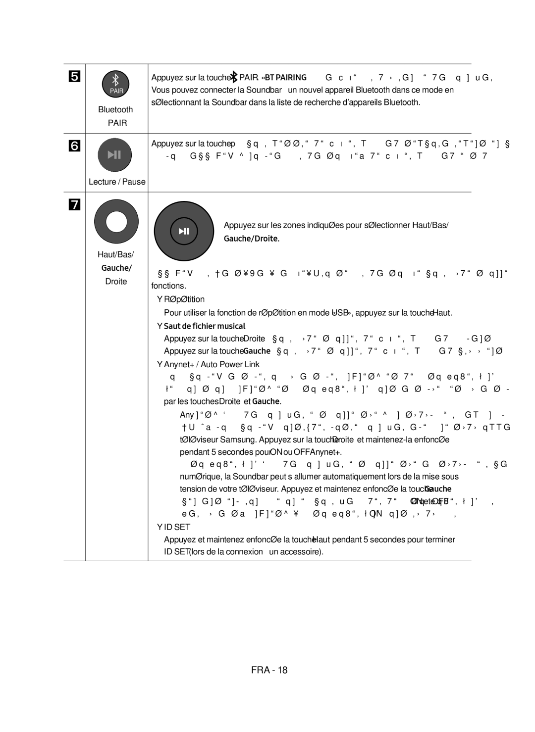 Samsung HW-N550/ZF manual Lecture / Pause, Gauche/Droite, Répétition, Saut de fichier musical 