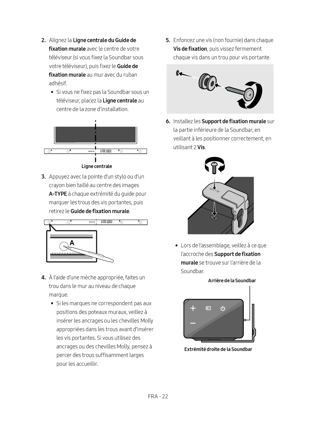 Samsung HW-N550/ZF manual Arrière de la Soundbar Extrémité droite de la Soundbar 