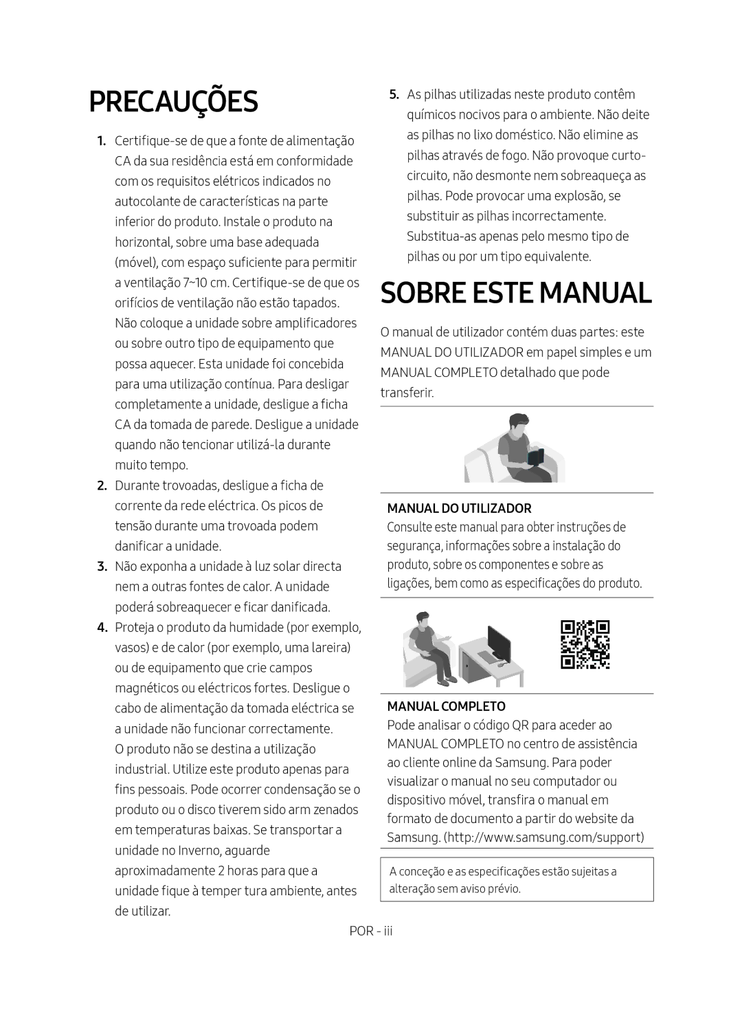 Samsung HW-N550/ZF manual Precauções, Sobre Este Manual, Manual do Utilizador, Manual Completo 