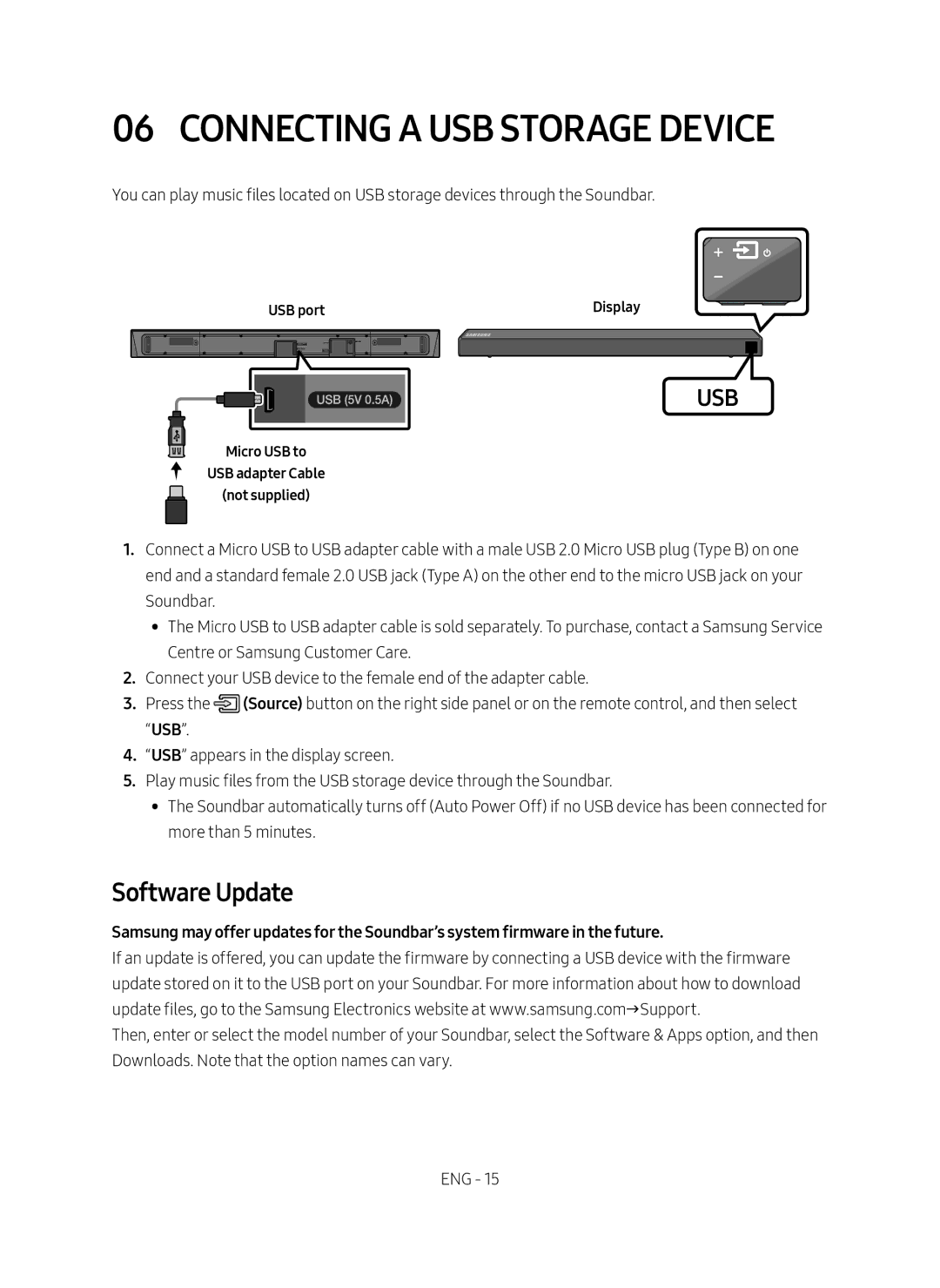 Samsung HW-N550/ZG manual Connecting a USB Storage Device, Software Update 