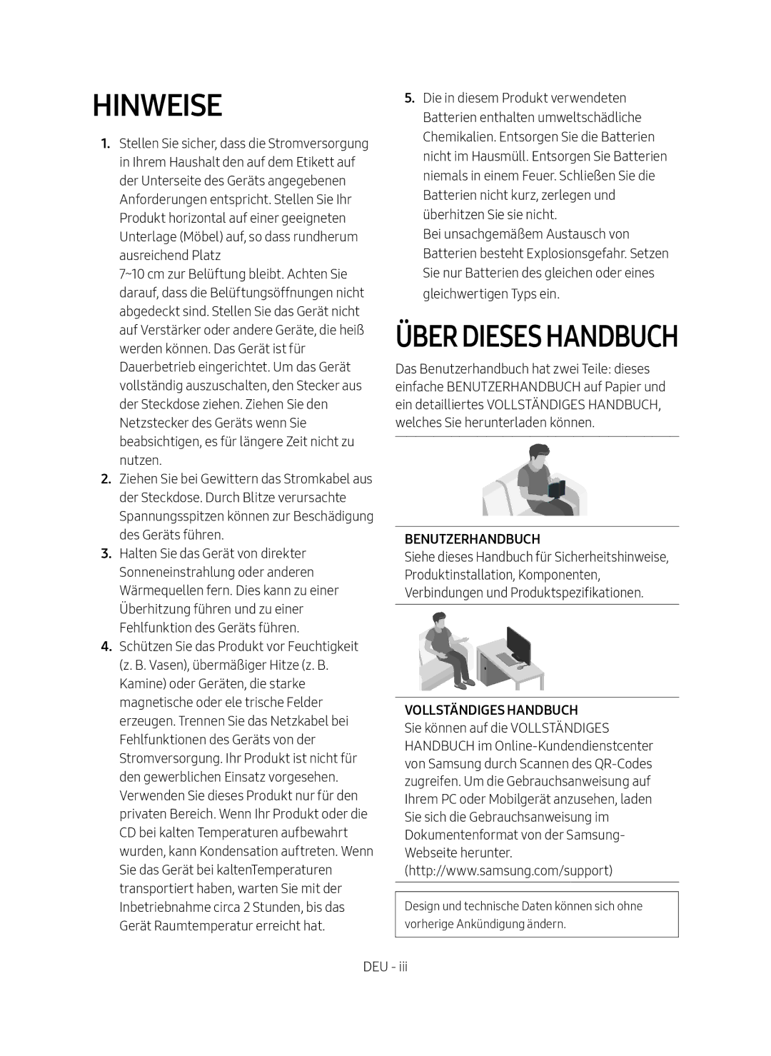 Samsung HW-N550/ZG manual Hinweise, Benutzerhandbuch, Vollständiges Handbuch 