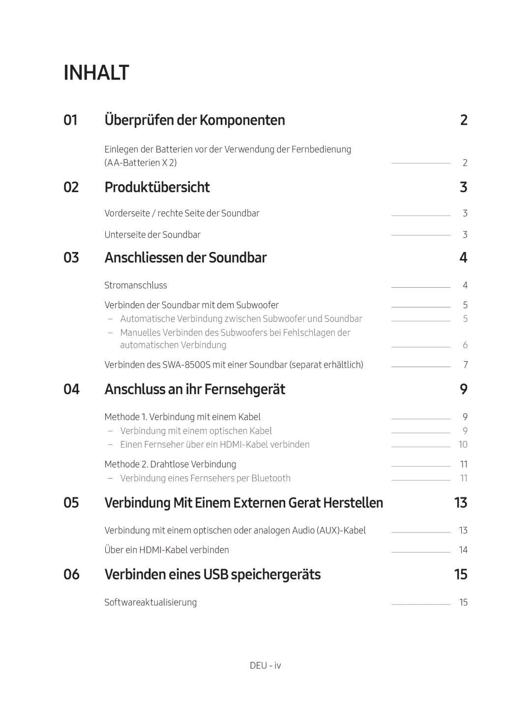 Samsung HW-N550/ZG manual Inhalt 